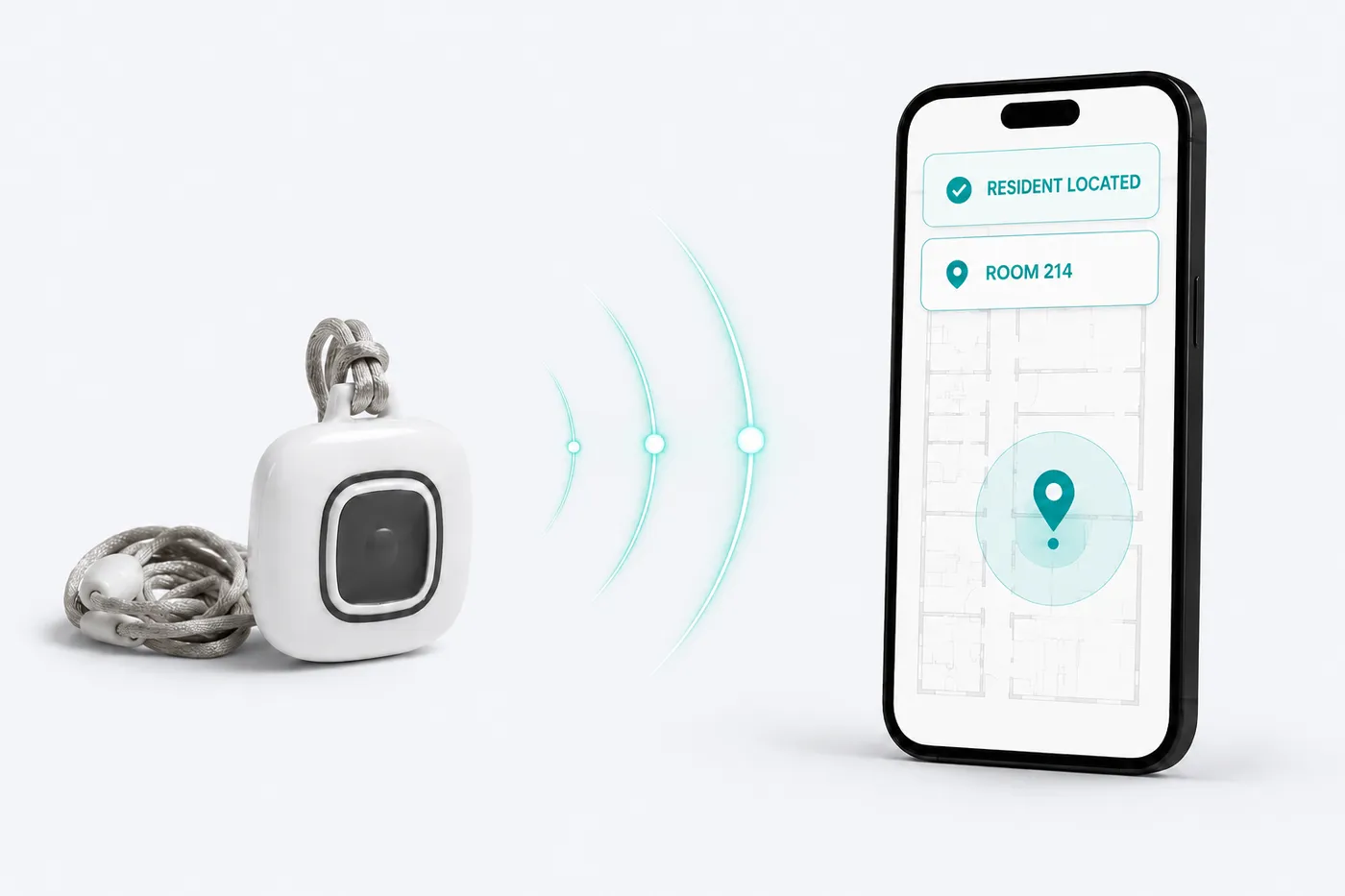 Wireless pendant showing resident location on a mobile floor plan