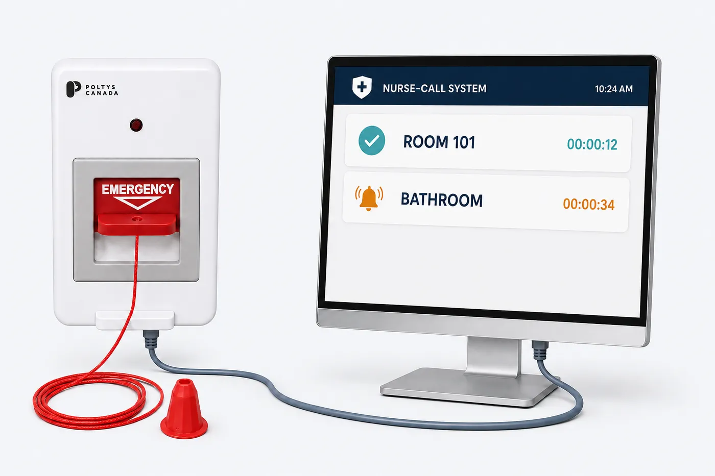 Wired emergency call station connected to a nurse call monitor